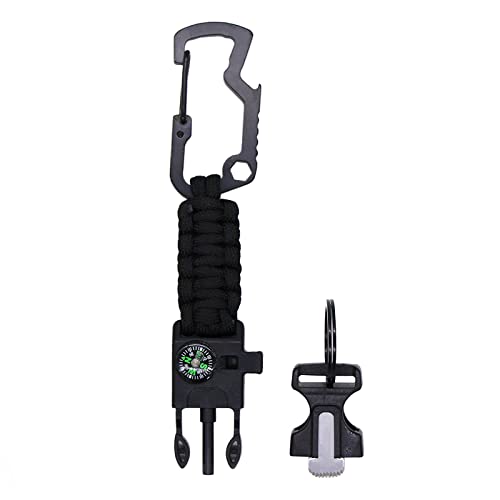 Fire Starter Paracord Keychain Black 10-in-1 Key Chain Lanyard with Carabiner for Camping, Fishing, Hunting & Outdoor Emergencies | Multipurpose Survival Tool W/ Emergency Whistle, Flint Rod - BeesActive Australia