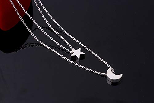 Aetorgc Classy Layered Necklace Chain Star Pendant Necklaces Moon Necklace Jewelry for Women and Girls (Silver) Silver - BeesActive Australia