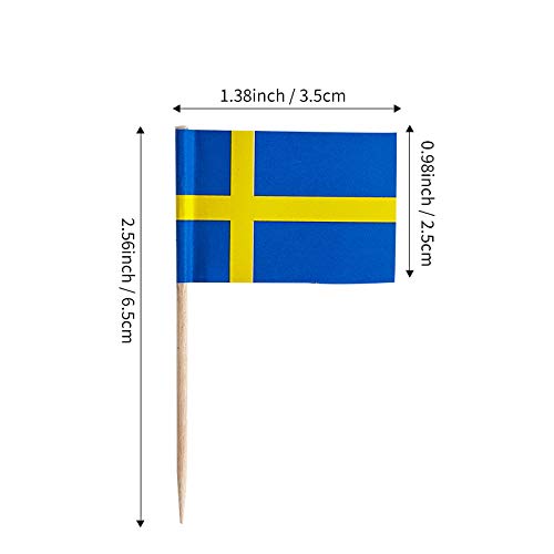 JAVD CYPS 100 Pcs Sweden Flag Swede Toothpick Flags, Small Mini Stick Cupcake Toppers Swede Flags,Country Picks Party Decoration Celebration Cocktail Food Bar Cake Flags - BeesActive Australia