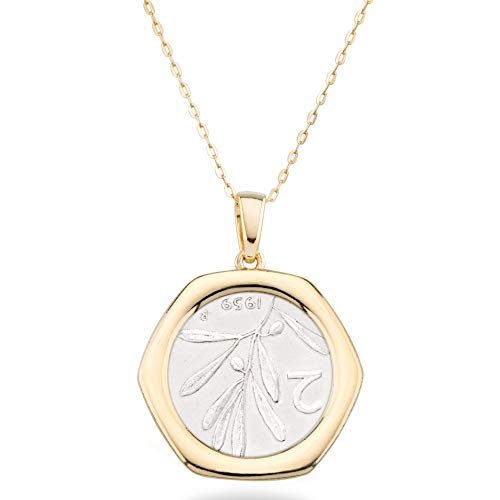 Miabella 18K Gold over Sterling Silver Italian Genuine 2-Lira Bee Coin Pendant Necklace for Women 18 Inch Chain, Gold Medallion Necklace Made in Italy - BeesActive Australia