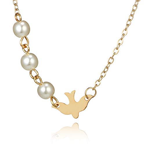 Edary Lovely Animal Pendant Necklace Chicer Jewelry With Pearl Swallow Necklace for Women and Girls (Gold) - BeesActive Australia