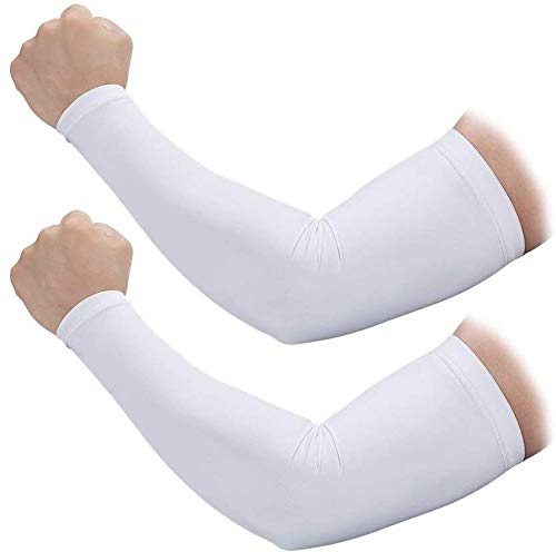 ASEEBY Arm Sleeves Compression Long Sleeves Arm Support for Basketball Football Cycling UV-Protection for Men Women Kids Medium White - BeesActive Australia