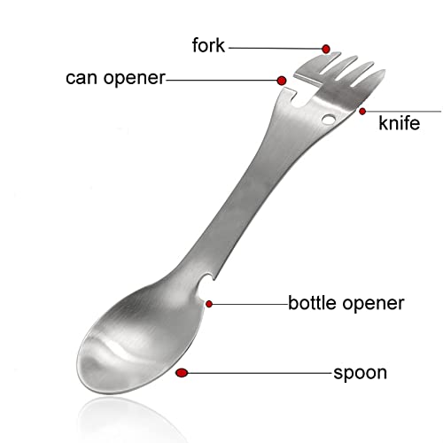 Pinenjoy 2Pcs Multi-Function Camping Spork 18/10(304) Stainless Steel Spoon Fork Knife Can Opener Bottle Opener 5 in 1 Protable Utensil for Outdoor Camping, Hiking, Fishing, Boating,BBQ,Travel - BeesActive Australia