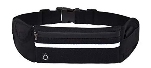 Running Belt Lightweight with Zipper Front Pouch and Convenient Headphone Hole, Side Compartment and Water Bottle Holder. Holds 6-inch Smartphone in Case. Black - BeesActive Australia