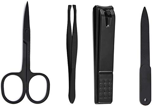 lYonge Nail Clipper Set – Black Stainless Steel Nail Cutter & Nail File Sharp & Nail Scissors & Eyebrow clip - Manicure Fingernails Nail Cutter with Leather Travel Case Pedicure Kit 4 Piece - BeesActive Australia