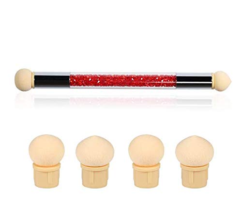 WOIWO Dual Tipped Nail Art Sponge Brush, for DIY Gradient Blooming UV Gel Nails With 4 Replacement Heads (Red) - BeesActive Australia