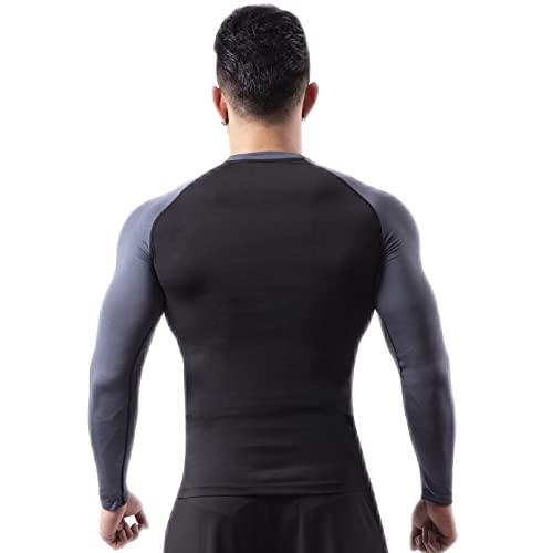 Odoland Men's 3 Pack Cool Dry Compression Shirts, Long Sleeve Athletic Workout Sports Base Layer Tops Fitness T-Shirts Black/ Grey+black/ White Large - BeesActive Australia