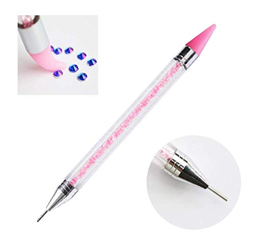 Onwon 2 Pcs Dual-Ended Nail Rhinestone Picker Wax Silicone Tip Pencil Pick Up Applicator Dual Tips Dotting Pen Beads Gems Crystals Studs Picker with Acrylic Handle Manicure Nail Art Tool Pink & Blue - BeesActive Australia