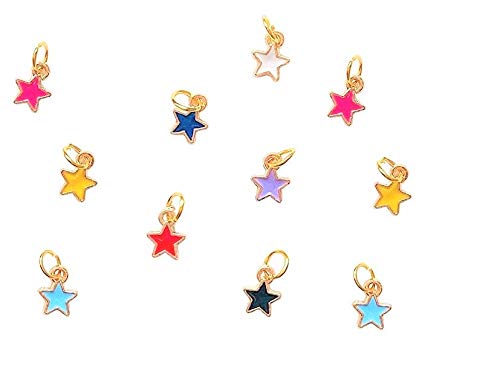 Nail Jewelry Rings with Nail Piercing Tool Hand Drill, Dangle Nail Art Charms gold and silver for Tips, Acrylic, Gels and Decorations (Colored Stars) Colored Stars - BeesActive Australia