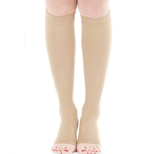 HugeStore Elastic Toeless Compression Socks Support Open Toe Knee High Stockings Leg Support Leggings Nude - BeesActive Australia