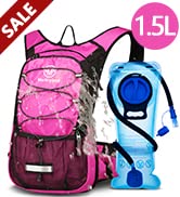 Mothybot Insulated 1.5L 3L Hydration Backpack Pack with Water Bladder, Large Capacity Lightweight Hiking Daypack for Women, Men, kids - Waist Pouches & Cooler Layer, for Running, Biking, Rave,Festival Pink- 1.5 Liter Hydration Backpack - BeesActive Australia