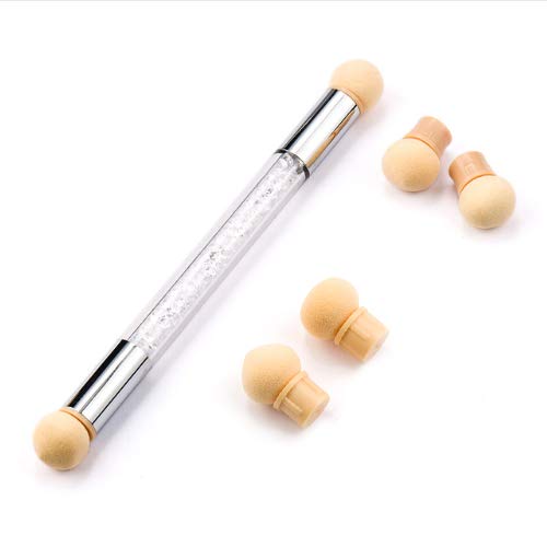 WOKOTO 3Pcs Ombre Nail Art Brush Set Wooden Gel Builder Brush Double Head Nail Gradient Shading Pen With 4 Replaceable Sponge Heads Manicure Tools - BeesActive Australia