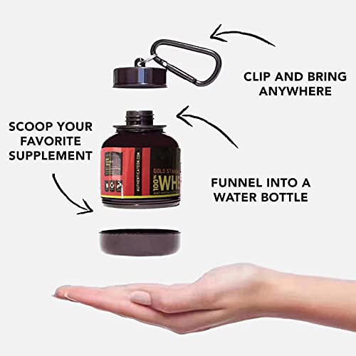 Protein Powder Storage Container, Portable Supplement Powder Container with Funnel & Keychain for Travel Gym Workout Fitness, 100 ml, 30g, Black - BeesActive Australia