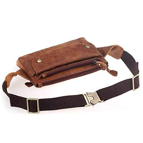 [AUSTRALIA] - Loyofun Unisex Brown Genuine Leather Waist Bag Messenger Fanny Pack Bum Bag for Men Women Travel Sports Running Hiking 