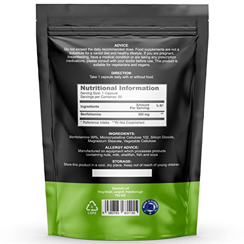 Nutrality Benfotiamine Supplement 300mg 60 Caps - Vitamin B1 Fat-Soluble for Heart, Kidney, Antioxidant Support, Cognitive Improvement, Increase Energy - Suitable for Vegan, Vegetarians, Allergen-free - BeesActive Australia