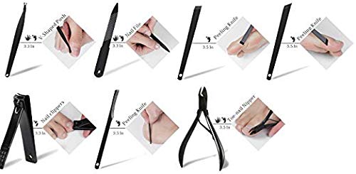 MCS Manicure Pedicure Set Nail Clipper Tool Kit - 15 in 1 Black Stainless Steel - Includes Cuticle Removers, Nail Scissors, Facial Treatment Tools With a Portable Black Leather Travel Grooming Case. - BeesActive Australia