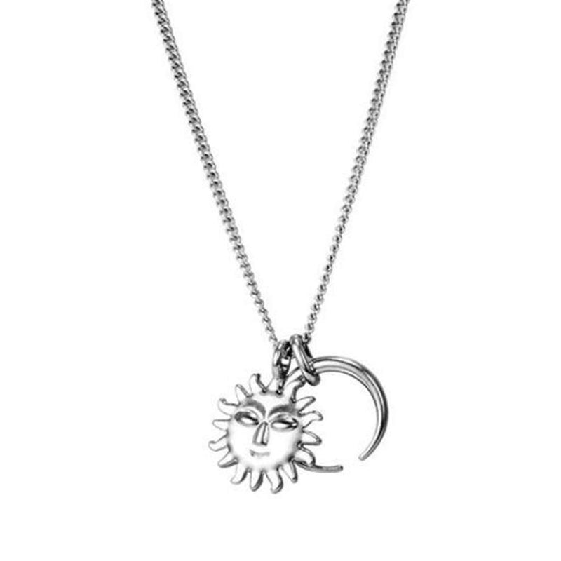 Xerling Silver Sun and Moon Pendant Long Necklace Simple Chain Choker Punk Unisex Eboys Egirls Men Women Jewelry - BeesActive Australia