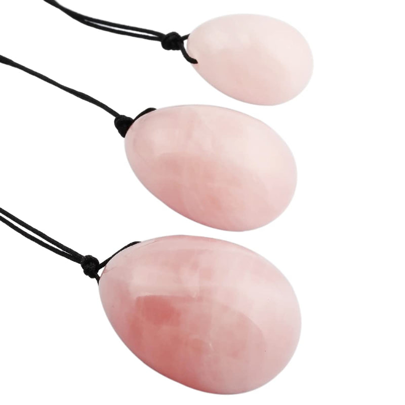 Shanxing Rose Quartz Yoni Eggs Set of 3, Predrilled, with Unwaxed String, Massage Stone for Women to Train Pelvic Muscles Kegel Exercise - BeesActive Australia
