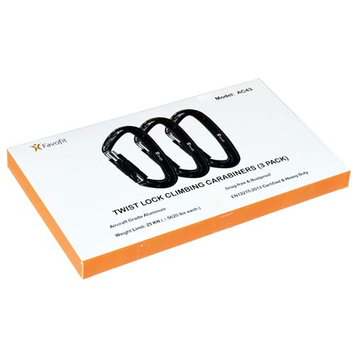 Favofit UIAA Certified Climbing Carabiners, 3 Pack, 25KN (5620 lbs) Heavy Duty Large Locking Carabiner Clips for Rock/Ice Climbing Rappelling Rescue Swing etc, Black - BeesActive Australia