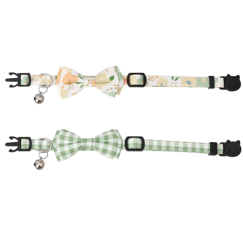Lamphyface 2 Pack/Set Cat Collar Breakaway with Cute Bow Tie and Bell Plaid Flower for Kitty Adjustable Safety Green - BeesActive Australia