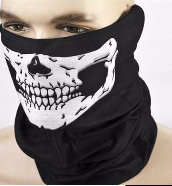FamilyFirst Men's Skull Face Mask- Neck Tube Snood Balaclava- Ski Cycle Biker BMX Paintball Bandana Scarf, Black, One Size - BeesActive Australia