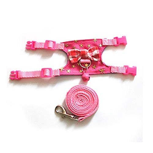Wontee Small Pet Harness Vest and Leash Set with Bowknot and Bell Decor for Gerbil Guinea Pig Squirrel Kitten Outdoor Walking S Pink Star - BeesActive Australia