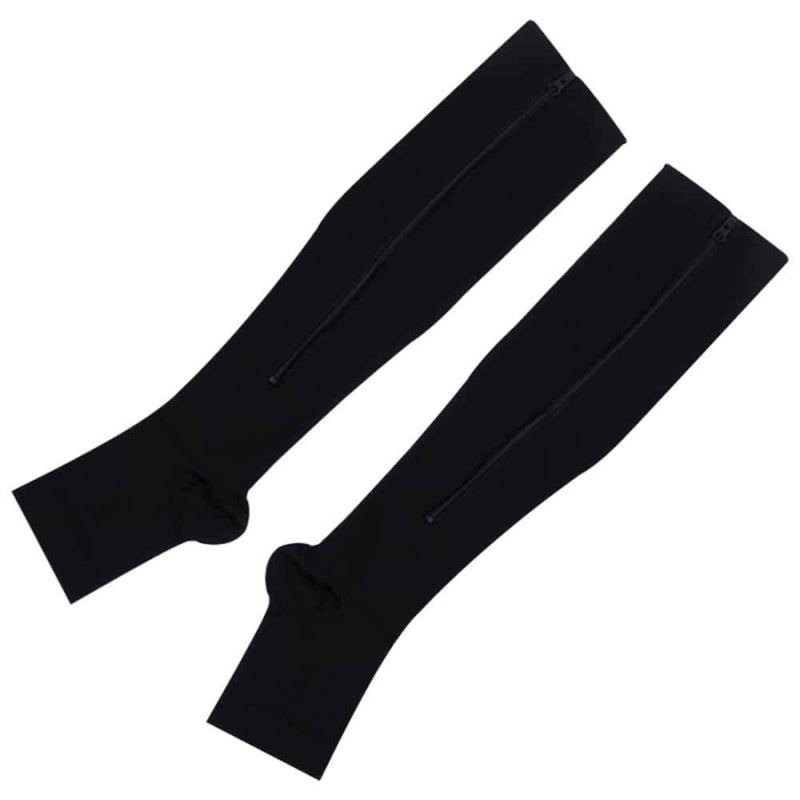 2 Pairs Compression Socks Toe Open Leg Support Stocking Knee High Socks with Zipper Black XX-Large - BeesActive Australia