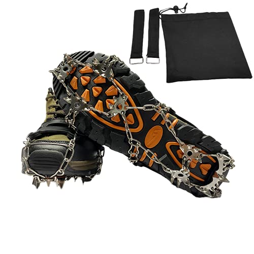 Crampons Upgrade 28 Stainless Steel Spikes, Ice Cleats Traction Snow Grips for Shoes and Boots Men Women Anti Slip Spikes for Hiking Walking Climbing Mountaineering Ice Fishing X-Large - BeesActive Australia