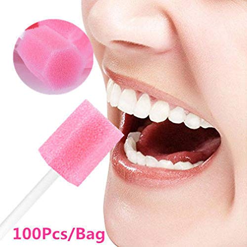 Healifty 100PCS Portable Disposable Pink Convenient Dental Swabs Mouth Sponge Oral Swabs for Tooth Cleaning Clinic Hospital - BeesActive Australia