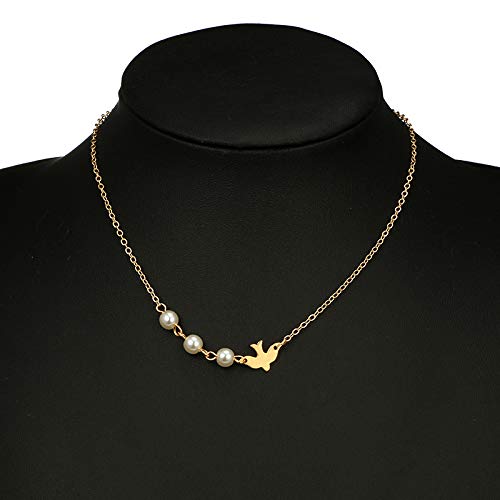 Edary Lovely Animal Pendant Necklace Chicer Jewelry With Pearl Swallow Necklace for Women and Girls (Gold) - BeesActive Australia