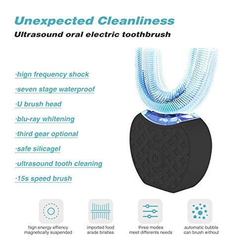 Ultrasonic Automatic Toothbrush,Ultrasonic Electric Toothbrush and Teeth whitening kit 360 Soinc Toothbrush, Wireless Charging Toothbrush Washable Travel Home Dual-use (Black) Black - BeesActive Australia