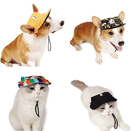 Gogobuddy Dog Hats, 8 Packs Multi-Color Pet Baseball Cap Puppy Sport Hat Outdoor Sunbonnet Cap with Ear Holes and Adjustable Neck Strap for Small Medium Large Dogs and Cats - BeesActive Australia