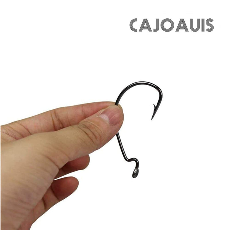 Cajoauis 100Pcs Offset Worm Fishing Hooks Black Jig Fish Hooks Size1# 2# 1/0 2/0 3/0 4/0 5/0 - BeesActive Australia