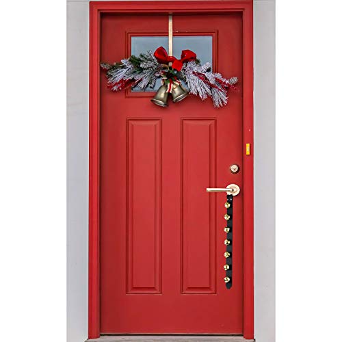 Frienda Hanging Jingle Bells 7-Bell Dog Doorbells for Door Knob Faux Leather Belts Go Outside Dog Bells Christmas Decor and Holiday Home Decorations, 18.7 x 1.8 x 1 Inches Black With Gold - BeesActive Australia