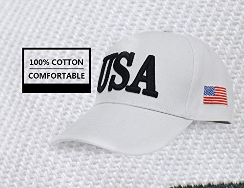 DISHIXIAO USA Baseball Cap Polo Style Adjustable Embroidered Dad Hat with American Flag for Men and Women Usa White One Size - BeesActive Australia
