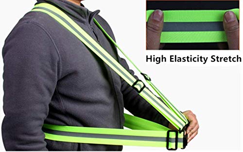 SGHVLU Running Reflective Vest 2 Pieces ElasticAdjustable ReflectiveVest with4 High-Visibility ReflectiveBelts Fluorescent Green + Orange - BeesActive Australia