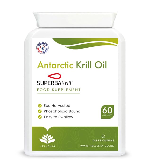 Hellenia Superba Krill� 100% Antarctic Krill Oil Capsules 500mg | Natural Source of Astaxanthin & DHA | Highest Purity, Lowest Sodium, 1 Month Supply - BeesActive Australia
