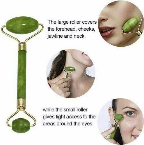 Jade Roller for Face and Gua Sha Set Beauty Cosmetic Facial Skin Roller Massager Tool Natural Green Jade - BeesActive Australia