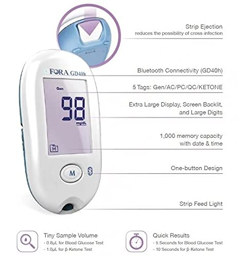 FORA Advanced Blood Sugar and Beta Ketone Diabetic Monitor with 10 Glucose strips Small - BeesActive Australia