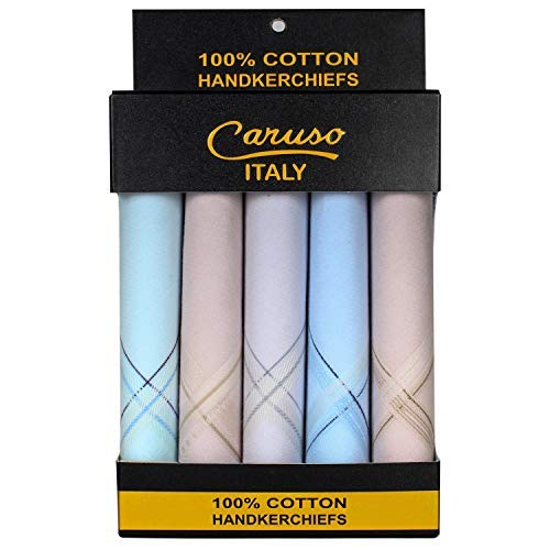 Caruso Italy Men's Luxury 100% Pure Cotton Handkerchief - Pack of 5 Off-white - BeesActive Australia