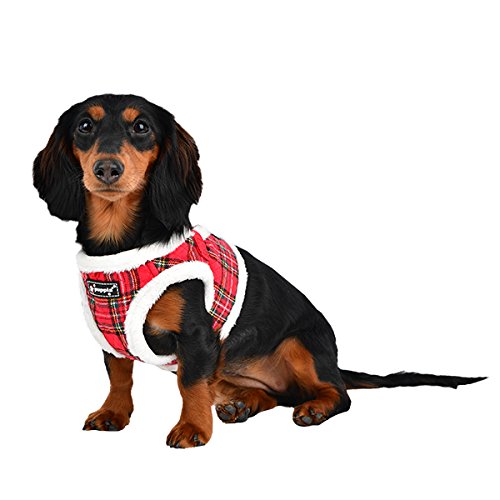 Puppia Christmas Winter Dog Harness Vest Step-in No Pull Cold Weather No Choke Warm Fleece Walking Training for Small & Medium Dog Puppia Blitzen Harness B Checkered Red - BeesActive Australia