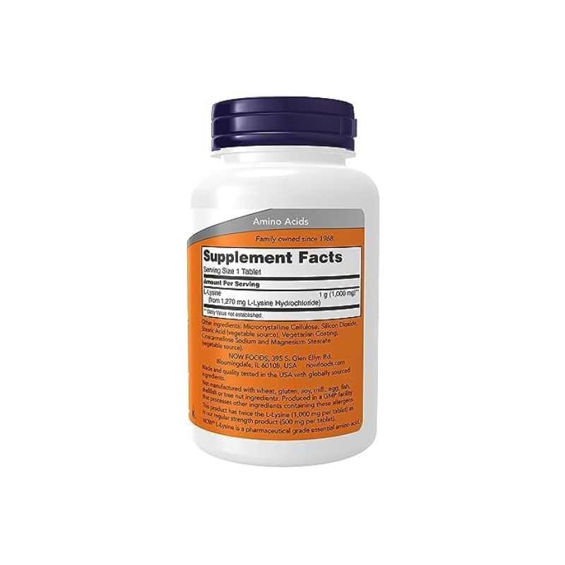 Now Foods L-Lysine 1000mg Extra Strength 100 Tablets, 100 g - BeesActive Australia