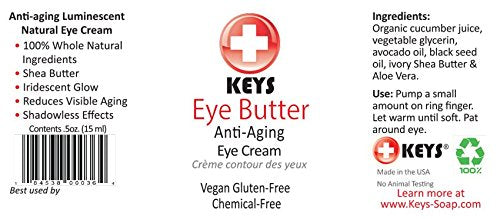 Keys Eye Butter Luminescent Natural, Vegan, Chemical-Free Moisturizing Eye Cream for Sensitive Skin in Airless Travel Pump – with Whole Cucumber Extract, Aloe Vera, Avocado Oil, and Shea, 0.5 ounces - BeesActive Australia