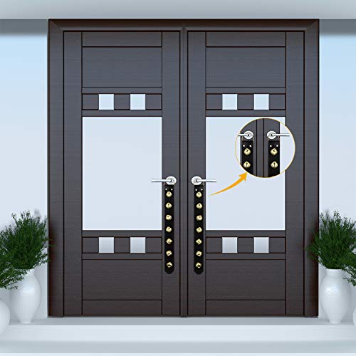 Frienda Hanging Jingle Bells 7-Bell Dog Doorbells for Door Knob Faux Leather Belts Go Outside Dog Bells Christmas Decor and Holiday Home Decorations, 18.7 x 1.8 x 1 Inches Black With Gold - BeesActive Australia