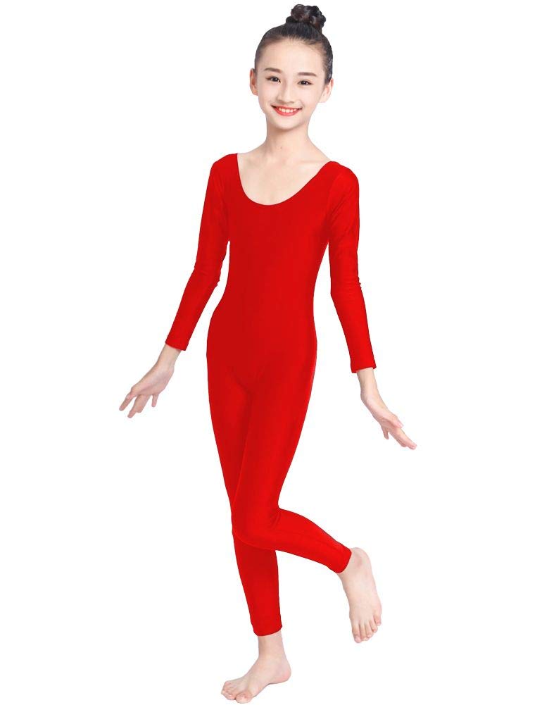 [AUSTRALIA] - OVIGILY Girls Kids Long Sleeve Dance Unitard Bodysuits Red X-Large 