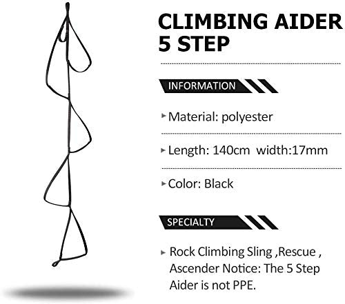 KAILAS Climbing Aider 5 Step/Quick Aider Adjustable Etrier Lightweight for Rock Climbing Rescue Climbing Etrier Foot Ascender Ascending Loop Webbing Ladder Hanging Rope Work at Height 5 Step Aider Black - BeesActive Australia