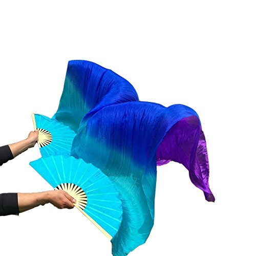 [AUSTRALIA] - Nimiman Hand Made Women Silk Belly Dance Fan veils Turquoise Blue Purple Medium 