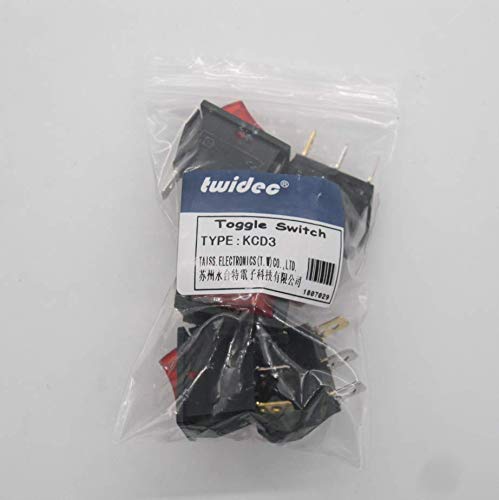 [AUSTRALIA] - Twidec/5Pcs AC 20A/125V 15A/250V SPST 3 Pins 2 Position ON/Off Red LED Light Illuminated Boat Rocker Switch Toggle（Quality Assurance for 1 Years）KCD3-101N-R 