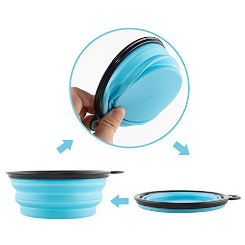 Large Collapsible Dog Bowls, 34oz Travel Water Food Bowls Portable Foldable Collapse Dishes with Carabiner Clip for Traveling, Hiking, Walking, 2 Pack (Light Blue + Light Green) - BeesActive Australia