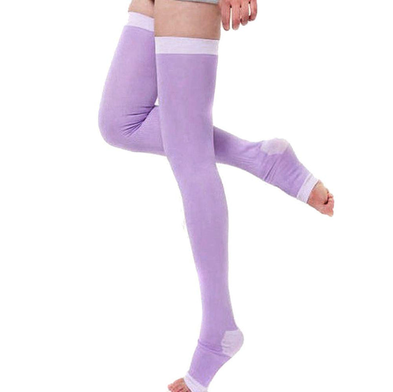 FSSTUD Women's Slimming Compression Socks Stockings Sleep Overnight Thigh High Leggings Socks Open Toe Socks Purple - BeesActive Australia